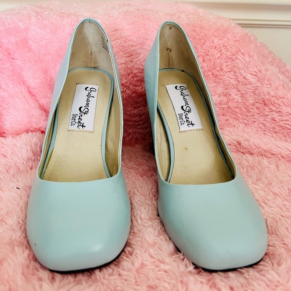 Graham Street Pastel Blue Leather Shoes With Silver Heels - Picture 7 of 10
